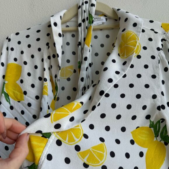 Lovers + Friends Mikayla Lemon Polka Dot Balloon Sleeve Wrap Blouse Size Small - Picture 4 of 9